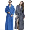 Vêtements de nuit pour hommes Hommes Hiver Extra Long Tricoté Gaufre Flanelle Corail Polaire Peignoir Homme Manches Longues Kimono Robe De Bain Femmes Dressing Chaud