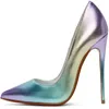 Dress Shoes Luxury120MM Iridescent Leather Pumps Purple Gold Blue Gradient Colorized Stiletto High Heel Pointed Toe Shallow Women Shoe