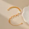 Braccialetti di fascino mkopsz semplice colore in oro metallo a catena spessa cucitura piazza imitazione a ciondolo perle per donne gioielli