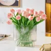Vases Ribbed Glass Vase Transparent Modern Aesthetic Flower Fluted For Dining Table Bookshelf Entryway