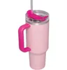 Pink Flamingo 40oz Quencher H2.0 Coffee Mokken Cups Outdoor Camping Travel Car Cup Roestvrijstalen tuimelaars Cups met siliconenhandgreep Valentijnsdag Gift