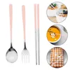 Dinnerware Sets Cutlery Set Reusable Spoon Tableware Storage Case Forks Camping Portable Utensil Kit Stainless Steel Spoons Chopstick Travel