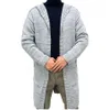 Herrtröjor grå stickad kofta mode lång manlig casual ärm outwear höst vinter varm hoodie lös streetwear 231116