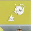 Wanduhren 3D Kaffeetasse Teekanne Selbstklebende Acrylspiegel Uhr Aufkleber für Zuhause Wohnzimmer Dekor Aufkleber