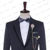 Costumes pour hommes 2023 mode hommes d'affaires gris foncé noir velours revers lettre motif costume mâle Slim Fit mariage marié veste Blazer manteau