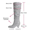 Boots Ods Sexy Brand Luxury Bling Silver Crystal Knee High y Womens Designer Stacked Cowboy Glitter Shoes 4143 231116