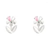 Stud Earrings Simple Forest Style Sweet Micro-Inlaid Zircon Small Fresh Temperament Women's Solid Color Trendy