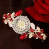 Designer relógios moda feminina relógio tendência diamante sete cores pulseira de cristal relógio pétalas requintado quartzo