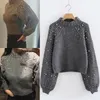 Dames truien vrouwen herfst winter casual grijs lange korte jumper parel gebreide pullover en pullovers Koreaanse stijl