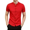Men's Casual Shirts Summer Men Shirt Stand Collar Short Sleeve Slim Fit Knot Buttons Chinese Traditional Clothes Vintage Style For