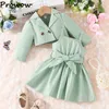 Rompers Prowow 0 4y Baby Girls Clothes Outfit sätter 2st mode LAPEL BLAZER JACKE BELTED Dress for Children Barn 231116