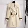 Mélanges de laine pour femmes automne et hiver veste en laine vêtements pour femmes manteaux en laine ceinture mince élégant Long manteau femme Beige noir vêtements d'extérieur 231116