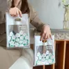 Emballage cadeau 50pcs sac en plastique fleur Transparent avec poignée Dessert cuisson à emporter sacs d'emballage alimentaire épaissi