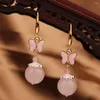 Pendientes colgantes Vintage étnico mariposa rosa gota larga piedras naturales para mujer joyería 2023