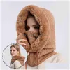 Beanie/Skull Caps Winter Cap With Mask Set Hooded For Women Warm Knited Cashmere Outdoor Ski Windproof Hat Thick Pluf Fluffy News BR DH1OB