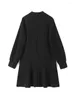 Casual Dresses Autumn Clothes For Women 2023 Round Neck Pintuck Detail Black Short Dress Long Sleeve Ruffle Hem Elegant