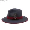 Wide Brim Hats Bucket Hats Simple Wool fedora hat Feather band wide brim solid round top women hats classic simple formal dress church Gray winter hat YQ231116