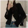 Costumes pour femmes O-Cou Chic Femelle Courte Veste Tweed Femmes Coréen Élégant Doux Blanc Dame Manteau 2023 Solide Noir Recadrée Outwear Femme Top