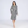 Women's Sleepwear Black And White Color Striped Design Satin Robe For Women Summer Long Sleeve Large Size Silk Cool Bathrobe Night Wears