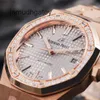 Relógio de luxo suíço AP Royal Oak série 15451 ou máquinas automáticas unissex calibre 37 mm conjunto de diamantes em ouro rosa 18k