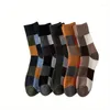 Chaussettes pour hommes 5 paires Hiver à carreaux doux et chauds pour femmes - Tube milieu en laine épais