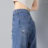 Jeans da donna traforati estivi sottili 2023 pantaloni skinny larghi a sette punte Harlan Dad Ravanello