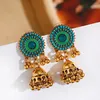 Dangle Earrings Vintage Blue Beads For Women Ethnic Gold Color Round Shape Tassel Ladies Wedding Jewelry Pendientes