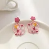 Dangle Earrings Sweet And Cute Contrast Color Little Girl Flower Hollow Oil Dropping H6508