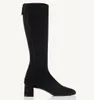 2024 elegante botas de marca de inverno mulheres karter camurça joelho-alto preto camurça azul couro salto alto chelsea bota pontiaguda senhora botas festa vestido de casamento caixa