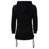 Men's Sweaters Dark Black Hooded Loose Jacket Medium Length Gothic Slim Fitting Sweater Side Lace Up 2023 Harajuku