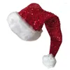 Berretti Cappello da Babbo Natale per adulti con paillettes addensato in peluche per la fodera confortevole per le vacanze Cappello con simbolo dell'anno di Natale Tesa bianca