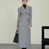 Женское длинное серое полушерстяное пальто из искусственного меха во французском стиле, женское осенне-зимнее шерстяное пальто с тонким ароматом, 231115