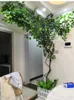 Flores decorativas Plantas verdes artificiais Ficus Leaf Ginkgo Biloba Ramos com conjuntos de vime de árvore seca para decorações de sala de estar em casa