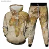 Men's Tracksuits Retro World Map African European Asian Ocean Print Men Clothes Tracksuit Hoodies Sweatpants 2Pieces Come Homme Set Size S-6XL Q231117