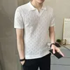 メンズTシャツ夏の短袖Tシャツの男性スリムファッションカジュアル格子縞のニットニットTシャツブリティッシュスタイルラペルアイスシルクシャツメンズトップ