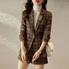 Ternos femininos fino xadrez de lã blazer primavera outono manga longa 2023 tweed moda casual shorts terno feminino