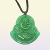 Calcédoine vert naturel riant Bouddha Jade Pendant Collier Bijoux Cadeau Gemstone entier 15756