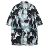 Camisas casuais de masculino Botão de grande porte da camisa dos homens imprimidos Blouse Blouse Fashion Rua Coreana Manga Curta Tops Clothing Masculino Plus