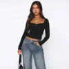 Magliette da donna magliette rosa moda autunno skinny manica lunga elastica streetwear Y2K Crop Top abbigliamento donna