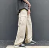 Pantalones para hombres Monos de algodón pesado Pierna ancha Calle europea y americana Cintura alta Slim Hiphop Bolsa de boca grande