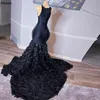 Klasyczne czarne długie sukienki wieczorne syreny dla afrykańskich dziewcząt klejnot klejnot dekolt zobacz seksowną widzieć suknie na bal maturalne
