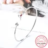 Bangle Original 925 Pure Silver Love Letter Red Heart Shape Pulseiras de Prata Fit For Women Girl Gift of
