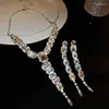 Necklace Earrings Set FYUAN Luxury Square Crystal For Women Long Tassel Wedding Bride