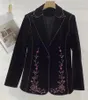 Abiti da donna XXL Cappotto Blazer 2023 Autunno Inverno Tuta sportiva Donna Colletto dentellato Bordare Deco Manica lunga Casual Velluto nero