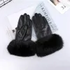 Fünf Finger Handschuhe Ankunft Großhandel WHORSALE Damen echte Schaffell Lederhandschuhe mit Kaninchenfellmanschetten Weibliche Radsporthandschuhe Fleece Fleece Futter 23115