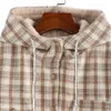 winter jacket women Plaid Fleece Lined Hooded Button Up Oversized Fuzzy Coat Checkered Flannel Hoodie Jacket 64AZM