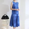 Sukienki robocze miyake plisowane 2024 wiosna/lato japońska epoka redukująca swobodny styl luźny w kratę zbiornikowy zbiornik na pół spódnicy