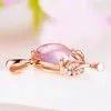 Pendanthalsband Elegant Rose Gold Plated Crystal Flower Necklace Charm Natural Pink Gems Zircon Women's Wedding Jewelry Xmas Gifts