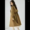 Trench da donna Autunno Khaki Cintura da donna Giacca a vento Giacche Spalline in pelle Elegante Top di media lunghezza Sciolto dritto Abbigliamento con risvolto