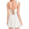 Casual Dresses Women Sling Lace Patchwork Mini Dress Evening Party Summer Clothes Lolita Low Cut Sleeveless Slim A-Line Bustier